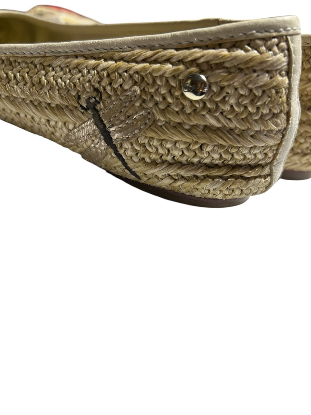 Coach Raffia Ballet Flats Beige Woven Leather Floral Butterfly Dragonfly Whimsy - Picture 11 of 11